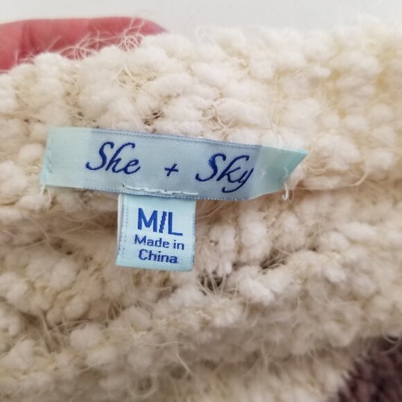 She + Sky M/L Popcorn knit Sweater Mauve Cream Striped Soft Cozy Boho - Picture 3 of 10